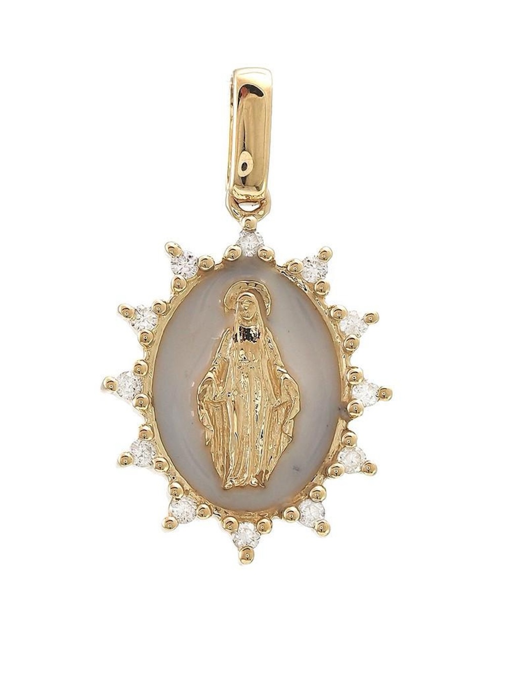 14K Real Solid Yellow Gold Natural Diamond Religious Pendant 0.12ctw 12x17mm